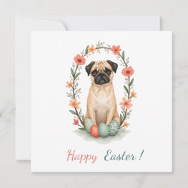 Festiva Tarjeta de Pascua con una foto de un pug