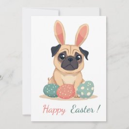 Festiva Tarjeta de Pascua con una foto de un pug
