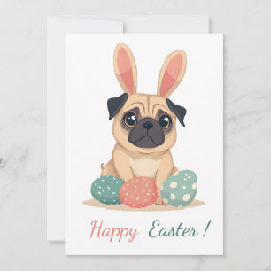 Festiva Tarjeta de Pascua con una foto de un pug