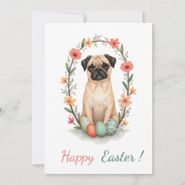 Festiva Tarjeta de Pascua con una foto de un pug