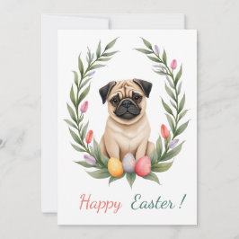 Festiva Tarjeta de Pascua con una foto de un pug