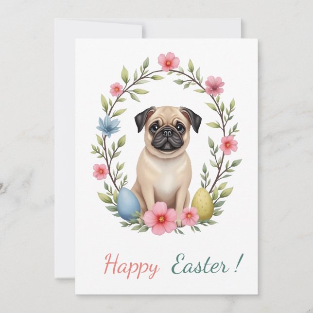 Festiva Tarjeta de Pascua con una foto de un pug (Anverso)