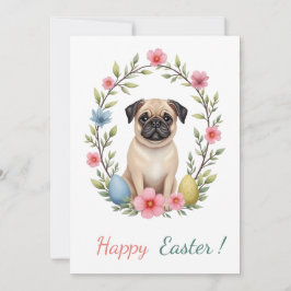 Festiva Tarjeta de Pascua con una foto de un pug