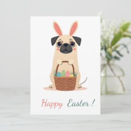 Festiva Tarjeta de Pascua con una foto de un pug