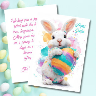 Festiva Tarjeta de Pascua conejito de Pascua lindo con hue