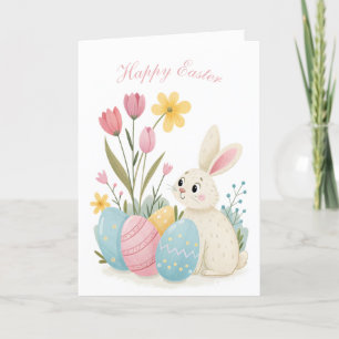Festiva Tarjeta de Pascua Conejo y Ilustracion de huevo