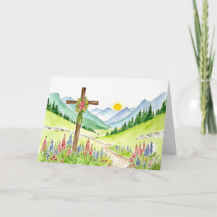 Festiva Tarjeta de Pascua Cruz de Montaña de Flores Silves