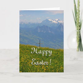 Festiva Tarjeta de Pascua - Cruz de montaña y prado