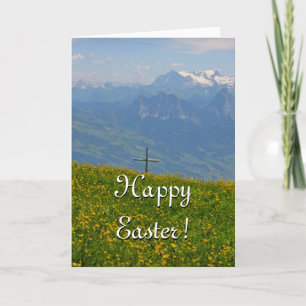 Festiva Tarjeta de Pascua - Cruz de montaña y prado