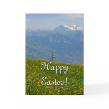 Tarjeta de Pascua - Cruz de montaña y prado