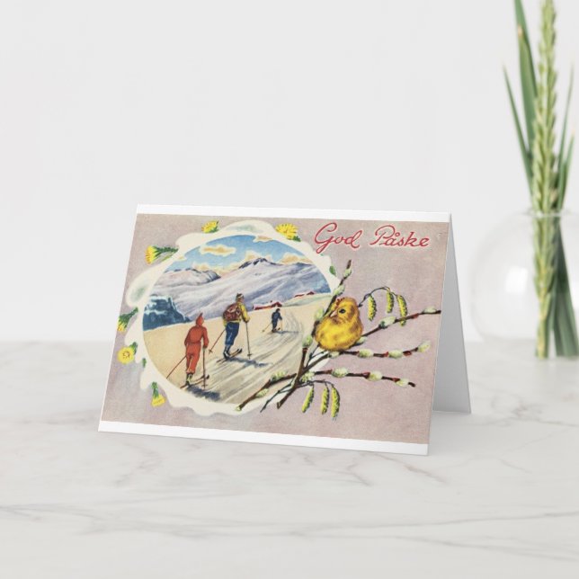Festiva Tarjeta de Pascua Danesa Vintage (Anverso)