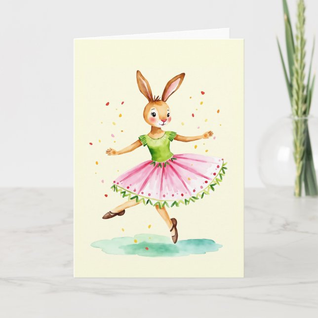 Festiva Tarjeta de Pascua de Acuarela Ballet de Conejito (Anverso)