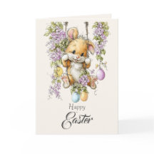 Tarjeta de Pascua de Acuarela de Conejo Esponjoso