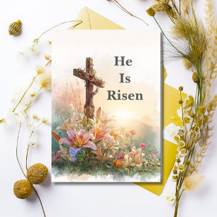 Festiva Tarjeta de Pascua de Acuarela Él ha Resucitado