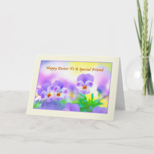 Festiva Tarjeta de Pascua de Amigo con Pansies