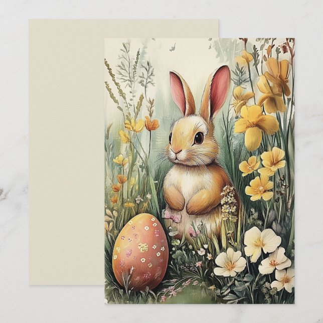 Festiva Tarjeta de Pascua de Bunny Ilustrada (Anverso / Reverso)