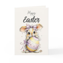 Tarjeta de Pascua de conejito esponjoso en pastele