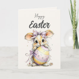 Festiva Tarjeta de Pascua de conejito esponjoso en pastele