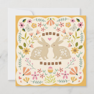 Festiva Tarjeta de Pascua de conejito floral – Conejito de