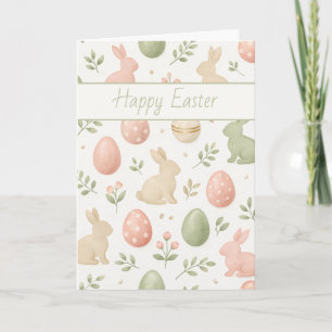 Festiva Tarjeta de Pascua de Conejo de Acuarela y Huevos P