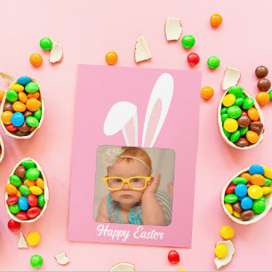 Festiva Tarjeta de Pascua de conejo divertido con foto per