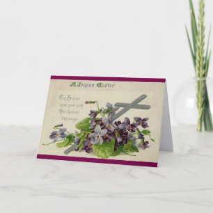 Festiva Tarjeta de Pascua de Cruz Antigua con Flores