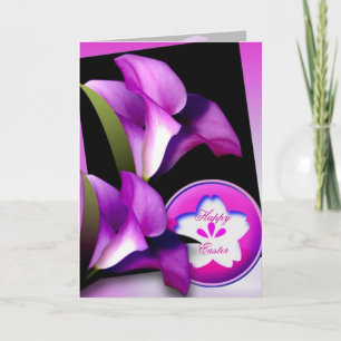 Festiva Tarjeta de Pascua de Flores Púrpura