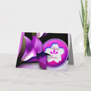 Festiva Tarjeta de Pascua de Flores Púrpura