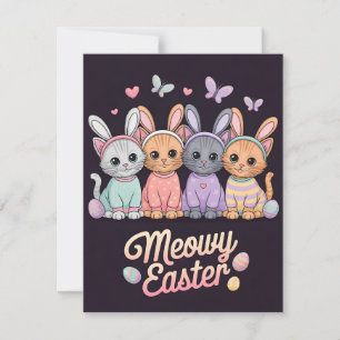 Festiva Tarjeta de Pascua de Gatos Adorables con Orejas de