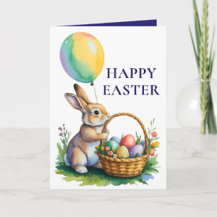 Festiva Tarjeta de Pascua de globo de conejito lindo