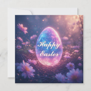 Festiva Tarjeta de Pascua de Huevo de Neón Holográfico