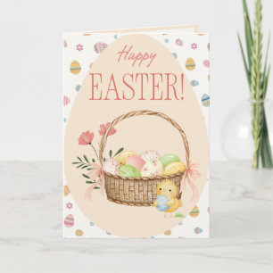 Festiva Tarjeta de Pascua de huevos en cesta