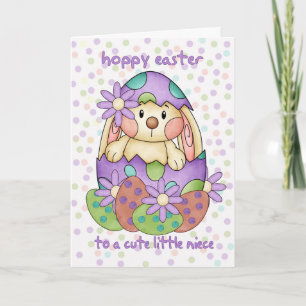 Festiva Tarjeta De Pascua De La Niña Con Conejo De Pascua