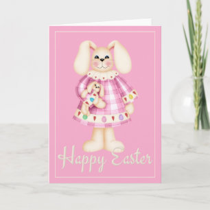 Festiva Tarjeta de Pascua de Pascua Chica Bunny Rosa