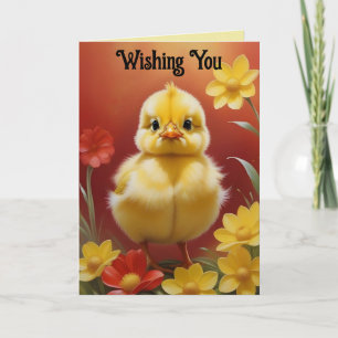 Festiva Tarjeta de Pascua de Pollito con Flores