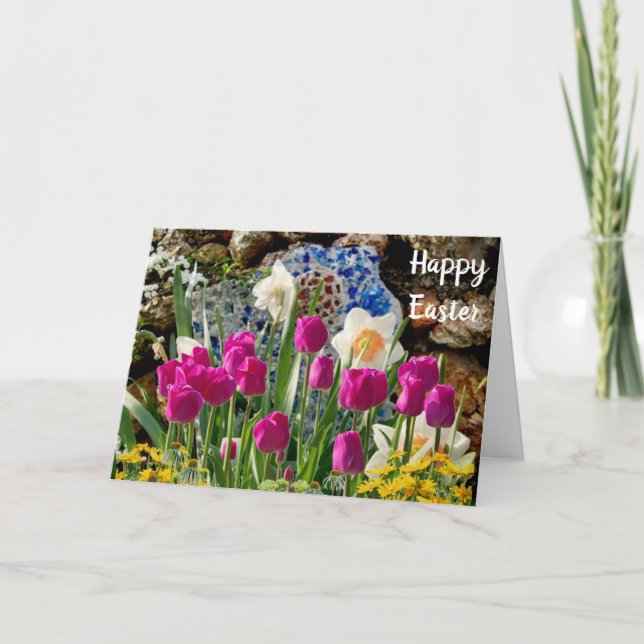 Festiva Tarjeta de Pascua de tulipán rosa doblada (Anverso)