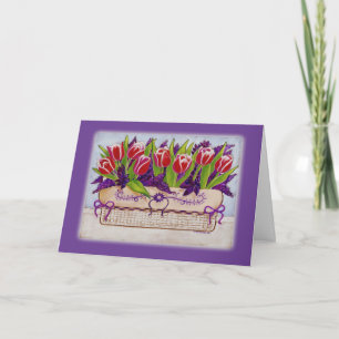 Festiva Tarjeta de Pascua de Tulips de Primavera