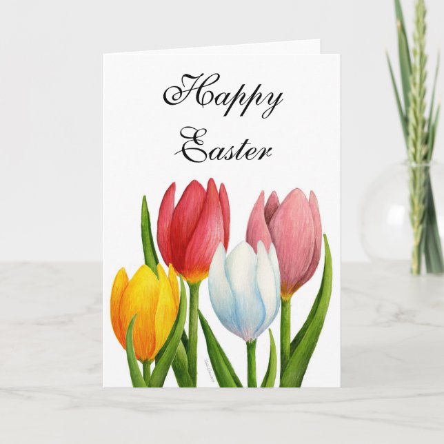 Festiva Tarjeta de Pascua de Tulips de Primavera (Anverso)
