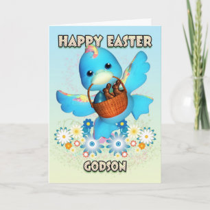 Festiva Tarjeta de pascua del ahijado - pato lindo con la