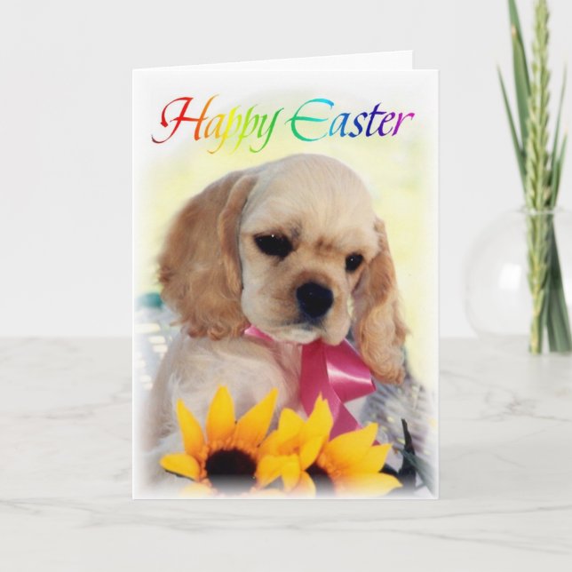 Festiva Tarjeta de pascua del perrito de cocker spaniel (Anverso)