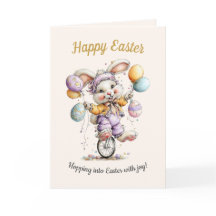 Tarjeta de Pascua Divertida y Feliz con Conejito E