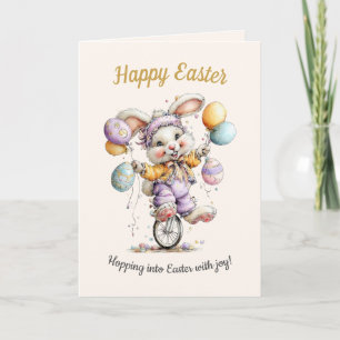 Festiva Tarjeta de Pascua Divertida y Feliz con Conejito E
