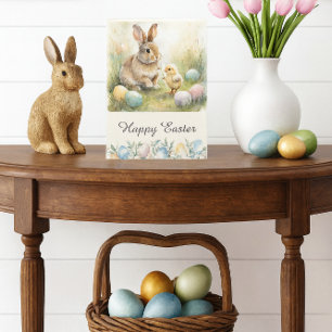 Festiva Tarjeta de Pascua doblada del conejo y el pollito
