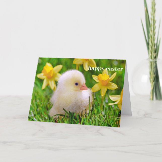 Festiva Tarjeta de Pascua - Duckling in a Field Daffodils (Anverso)