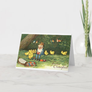 Festiva Tarjeta de pascua enana alemana del vintage
