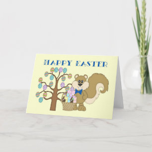 Festiva Tarjeta de Pascua Feliz - Ardilla con Huevo de Pas