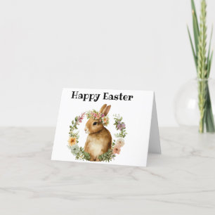Festiva Tarjeta de Pascua feliz con conejo lindo en acuare