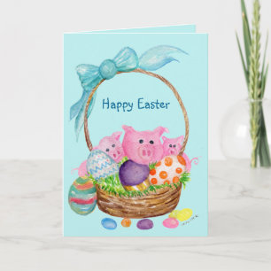 Festiva Tarjeta de Pascua Feliz para Cerdos. Cerdos, huevo