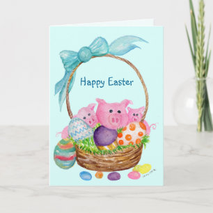 Festiva Tarjeta de Pascua Feliz para Cerdos. Cerdos, huevo