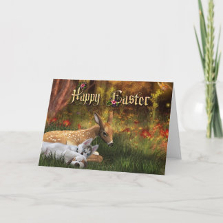 Festiva Tarjeta de pascua feliz - perrito y cervatillo
